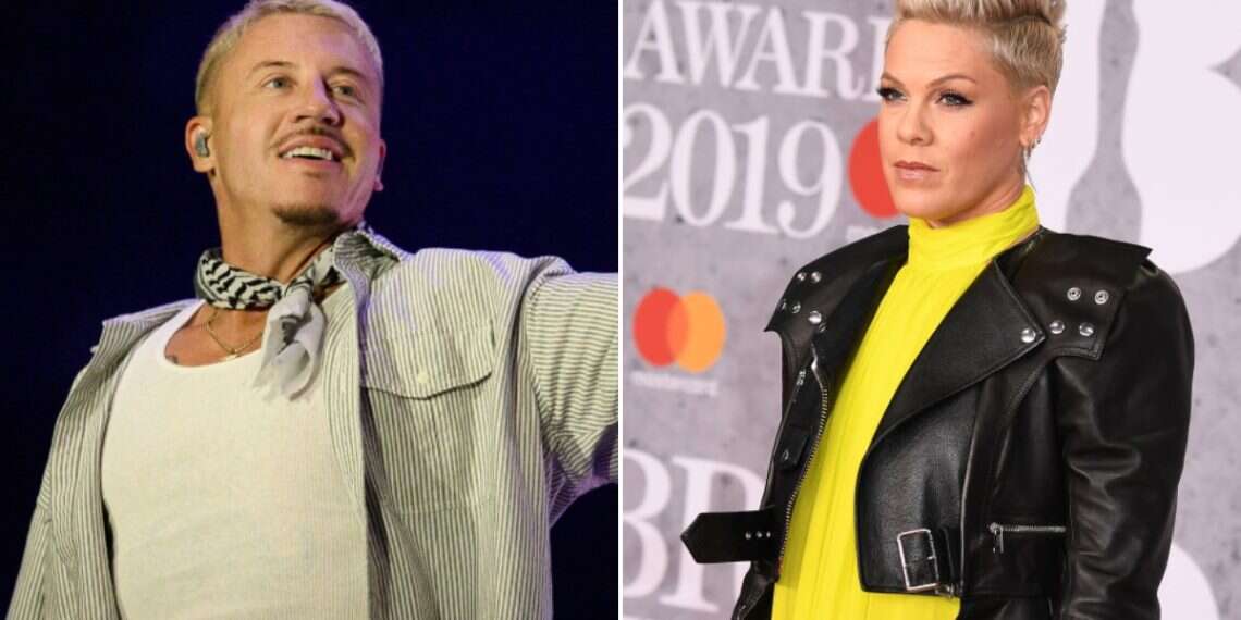 American rapper Macklemore (L) and pop icon Pink (R) Pink slams Macklemore's 'Free Palestine' display at Ed Sheeran concert