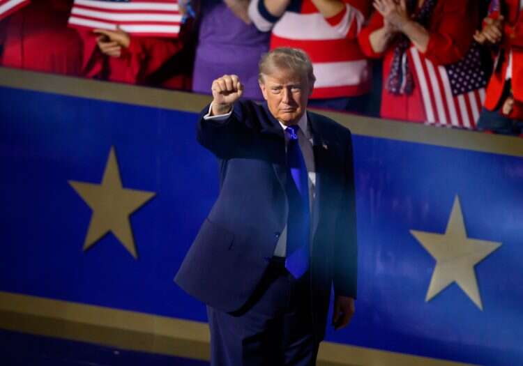 US President Donald J. Trump gestures after delivering his speech on the first day of the Midterm Republican National Convention (RNC) in the American Airlines Center in Dallas, Texas, USA, September 9, 2026