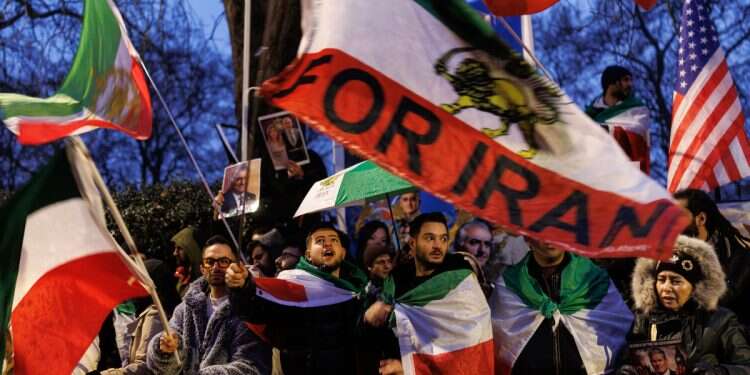 Protesters outside the Iranian Embassy on January 14, 2026 in London, England UK urged by British group to classify antizionism as extremist ideology