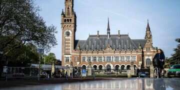 A photo shows the Peace Palace, which houses the International Court of Justice (ICJ), on the second day of a two-day hearing in a case brought by Mexico against Ecuador over a police raid on its embassy, in The Hage on May 1, 2024. Ecuadoran security forces stormed the Mexican embassy in a late night raid on April 5 to arrest former vice president Jorge Glas, who is wanted on corruption charges and had been granted asylum by Mexico. (Photo by Remko de Waal / ANP / AFP) / Netherlands OUT The world is rewriting the rules of genocide, Israel is the target