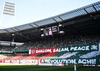 Soccer fans in Germany pay tribute to the late Hersh Goldberg-Polin, Photo: Getty Images Showing antisemitism the red card