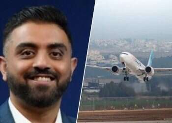 Smit Machchhar, the Indian flydubai pilot, and a flydubai aircraft. Photo: Yoav Dagon, Smit Machchhar's LinkedIn Indian pilot praised as hero after being stabbed on Israel-bound flight