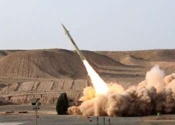 A third generation of Fateh 110 (Conqueror) surface-to-surface missile being launched during a test from an unknown location in Iran Preparations underway in case Iran decides to fire missiles while Israel votes