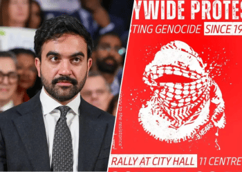 New York City Mayor Zohran Mamdani (L) and a poster published against him (R) Mamdani blames Israel for 'ongoing genocide' in Oct. 7 message, draws backlash