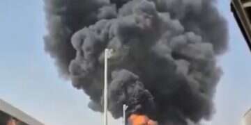 Black smoke and flames rising from a fire at King Khalid International Airport in Riyadh, Saudi Arabia, Friday, Oct. 9, 2026 Trump weighs joining Saudi response after 12 killed in Riyadh Airport attack