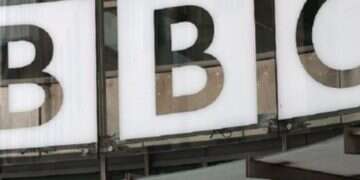 The company's logo at the entrance of the British Broadcasting Company BBC's headquarters in London, Britain, August 1, 2024 BBC faces external scrutiny over workplace antisemitism crisis