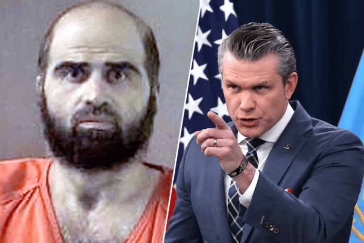 Fort Hood shooter Nidal Hasan (L) and US Secretary of Defense Pete Hegseth (R)